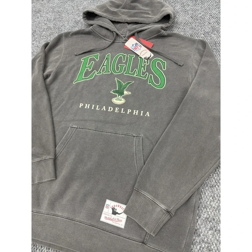 Philadelphia Eagles Mens Medium Mitchell & Ness Throwback Logo Hoodie Sweatshirt